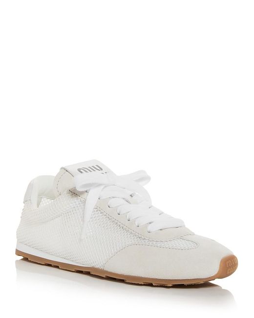 Miu Miu White Plume Logo Sneakers