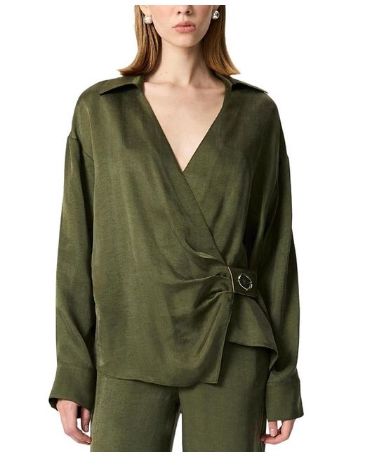 Nocturne Green Logo Buckle Wrap Blouse