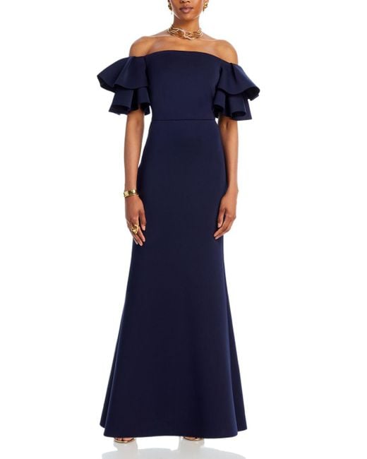 Eliza J Off - The - Shoulder Ruffle Gown in Blue | Lyst
