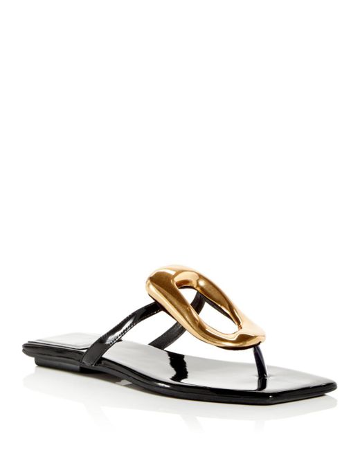 Jeffrey Campbell Leather Linques Thong Sandals in Black Patent Gold ...