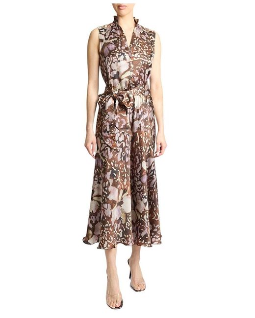Santorelli Brown Nirva Sleeveless Ruffle-Neck Midi Dress