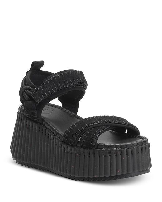 Chloé Black Nama Platform Wedge Sandals