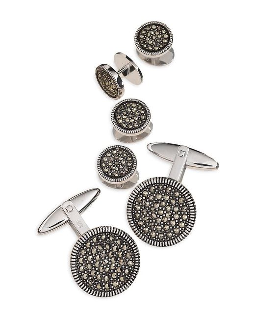 Jan Leslie White Round Sterling & Marcasite Stud & Cufflink Set for men
