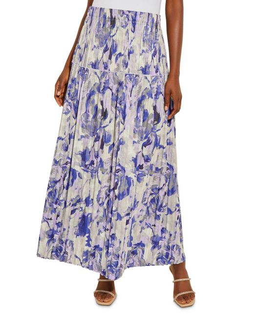 Misook Floral Drop Waist Pleated Woven Maxi Skirt in Blue | Lyst