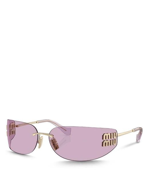 Miu Miu Pink Rectangle Sunglasses, 75Mm