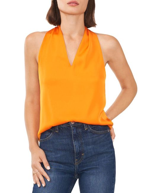 1.STATE V Neck Halter Top in Orange Lyst