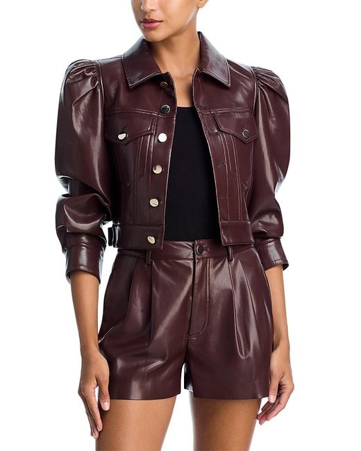 Alice + Olivia Purple Lana Faux Leather Puff Sleeve Jacket