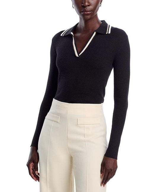 Tahari Blue Long Sleeve Collar Rib Pullover Sweater