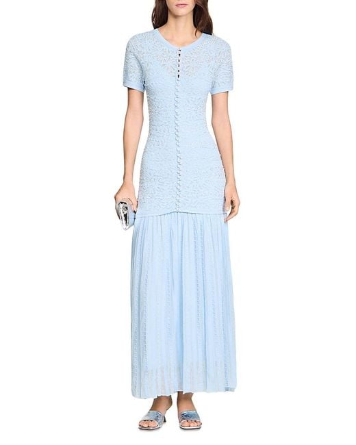 Sandro Beaded Knit Maxi Dress in Blue | Lyst