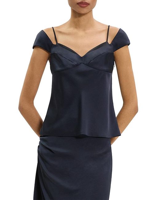 Theory Blue Cap Sleeve Peek Top
