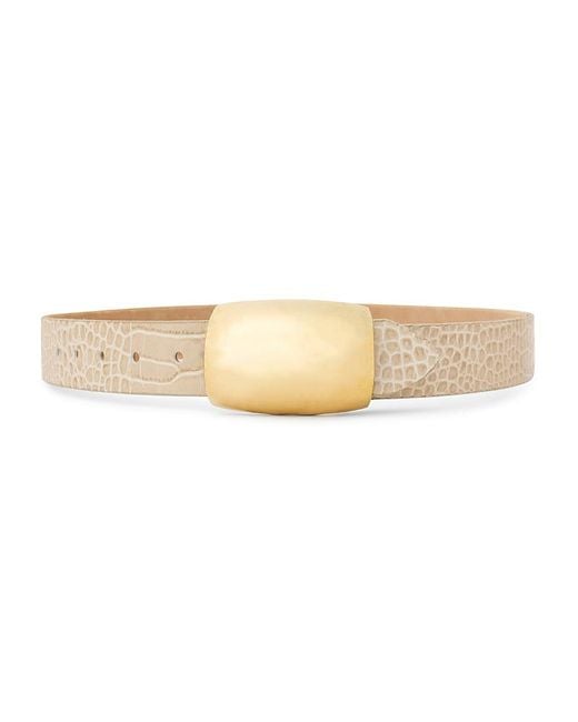 L'Agence Natural Milou Domed Croc Embossed Leather Belt