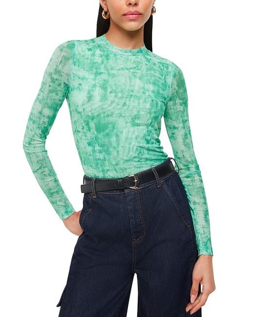 Whistles Green Brushwork Print Mesh Pullover