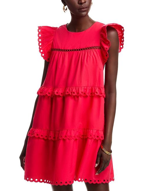 Stellah Eyelet Trim Mini Shift Dress in Red | Lyst