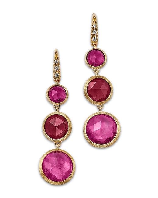 Marco Bicego Pink 18K Jaipur Tourmaline & Diamond Triple Drop Earrings