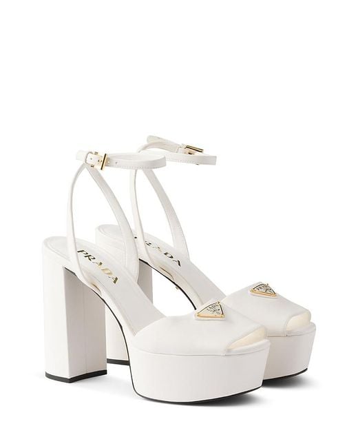 Prada White Nappa Leather Platform Sandals