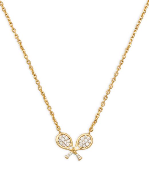 Kate Spade Metallic Queen Of The Court Pavé & Imitation Pearl Tennis Mini Pendant Necklace In Gold Tone