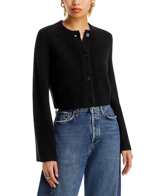 Aqua Black Cashmere Cropped Wide Sleeve Crewneck Cardigan