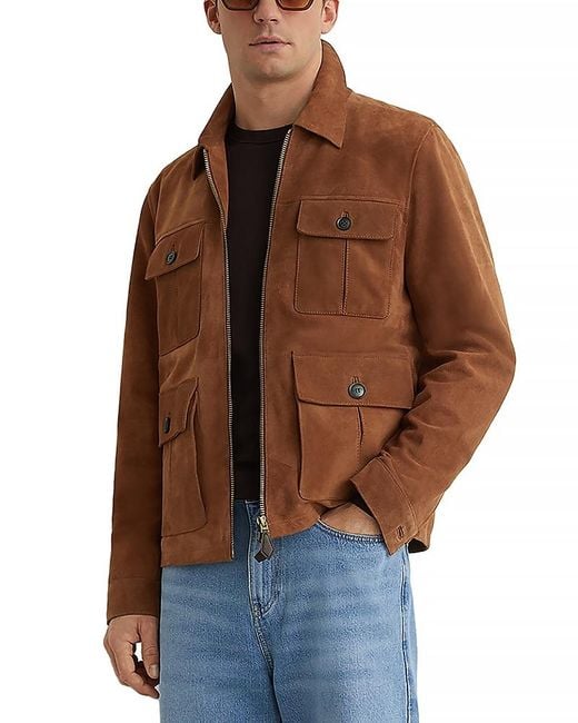 Reiss Brown Daventry Suede Four Pocket Jacket for men