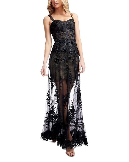 Dress the Population Black Anabel Semi Sheer Sweetheart Neck Gown