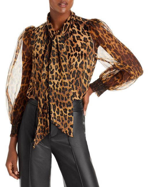 Alice + Olivia Synthetic Brentley Tie Neck Blouse in Spotted Leopard ...