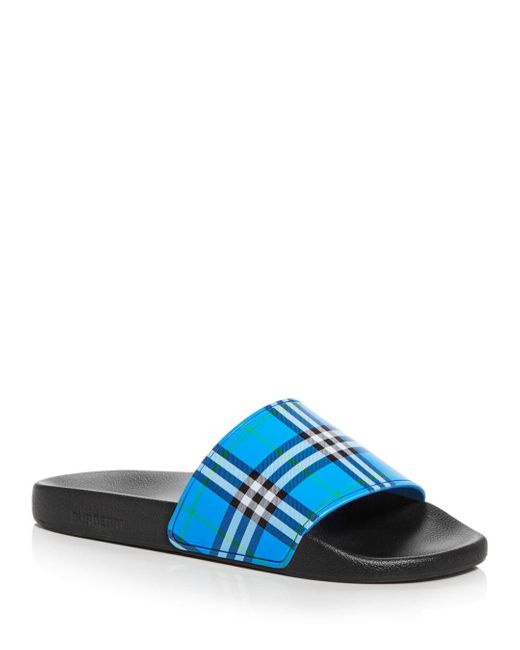 blue burberry slides