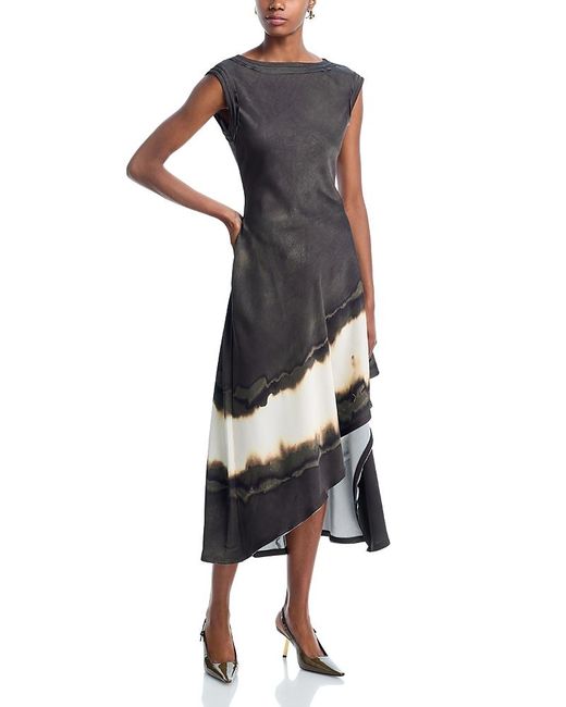 Jason Wu Black Burned Stripe Satin Midi Dress