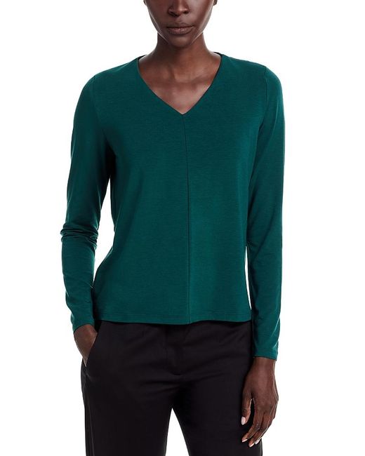 Eileen Fisher Green Fine Stretch Jersey Knit V Neck Top