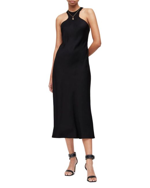 AllSaints Synthetic Betina Racer Neck Dress in Black | Lyst
