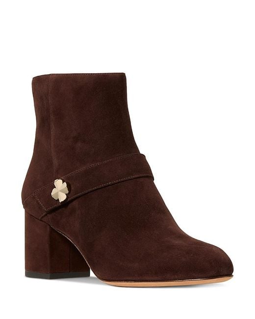 Kate Spade Brown Spade Flower Suede Ankle Booties