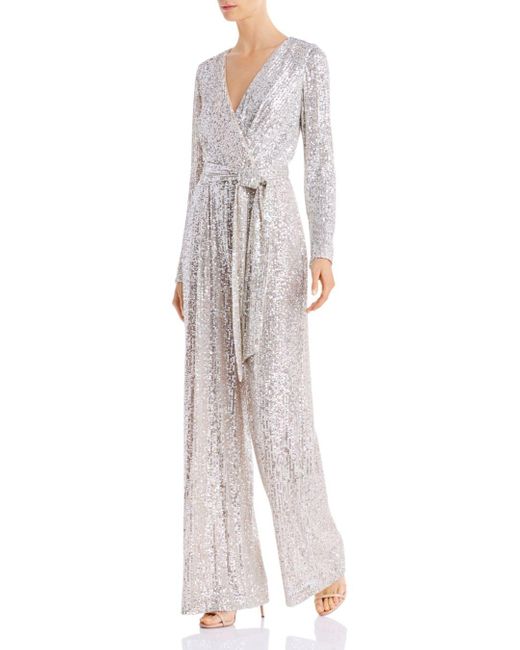 sequin wrap front long sleeve jumpsuit