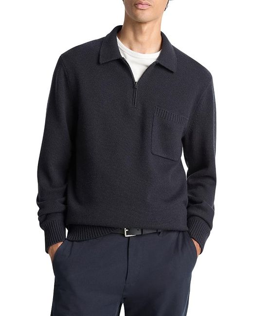 Vince Blue Wool And Cashmere Long Sleeve Zip Polo for men