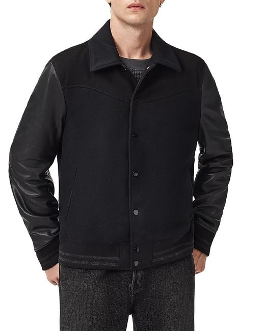 AllSaints Black Endleton Mixed Media Western Bomber Jacket for men