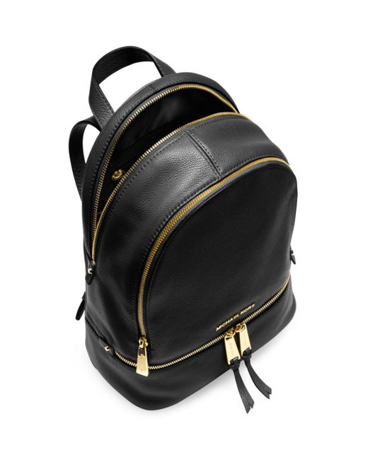 MICHAEL Michael Kors Leather Small Rhea Zip Backpack in Black/Gold ...