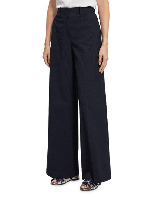 Theory High Waist Seersucker Wide Leg Pants in Blue | Lyst