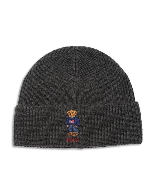 Polo Ralph Lauren Black Solid Flag Bear Beanie for men