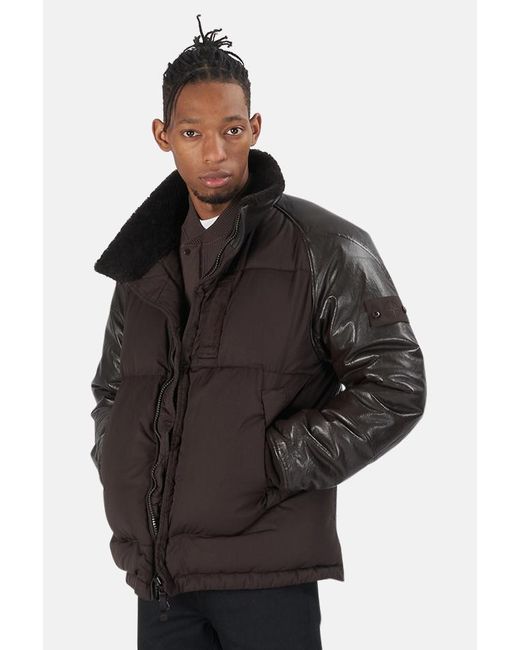 Stone Island Leather Down Bomber Jacket in Brown for Men | Lyst