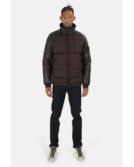 Stone Island Leather Down Bomber Jacket in Brown for Men - Lyst