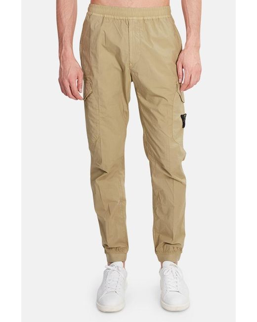 Cotton Tapered Cargo Trousers in Beige 