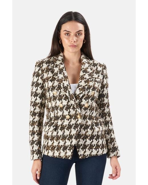 L'Agence Kenzie Double-breasted Tweed Blazer Multi Houndstooth in Brown ...