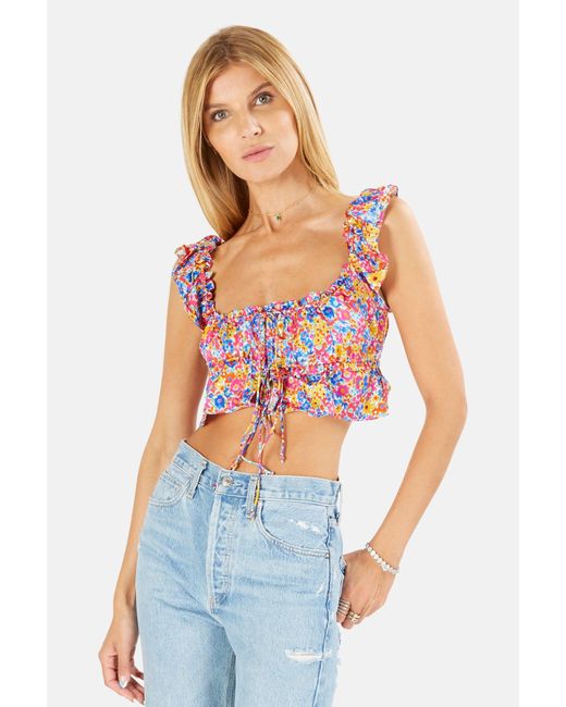 For Love & Lemons Synthetic Sasha Crop Top Blue | Lyst
