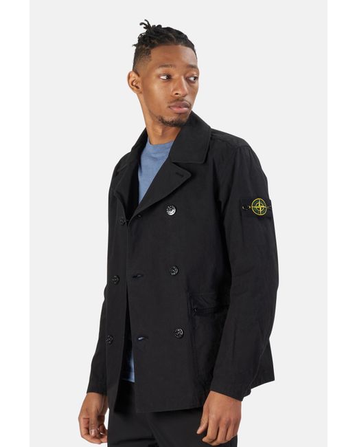Stone Island Garment Dyed Cotton Cordura Peacoat In Black For Men Lyst Stone Island Garment Dyed Cotton, Black Cotton Pea Coat