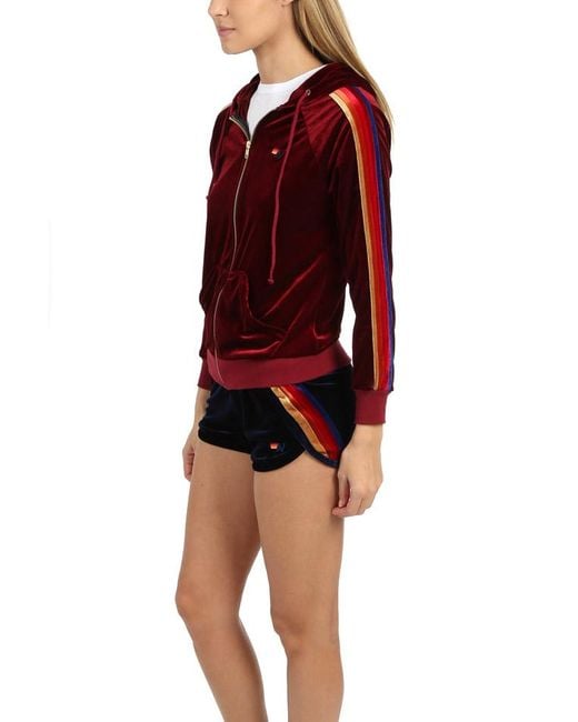 Aviator Nation Classic Velvet Zip Hoodie Sweater in Red - Lyst