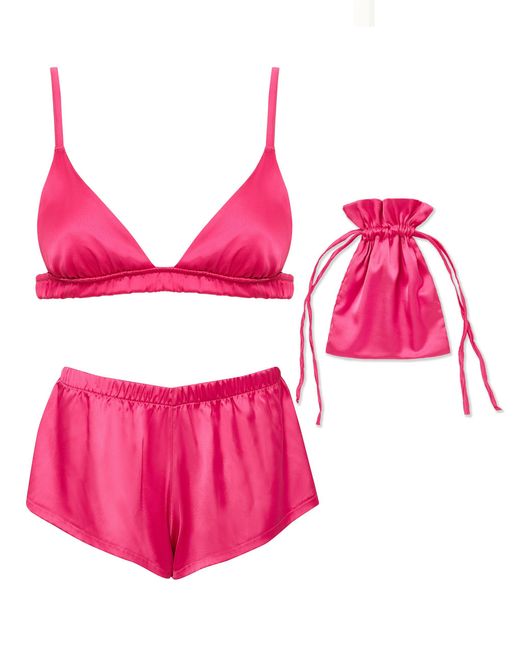 Bluebella Saskia Luxury Satin Soft Bra And Short Set Fuchsia Pink