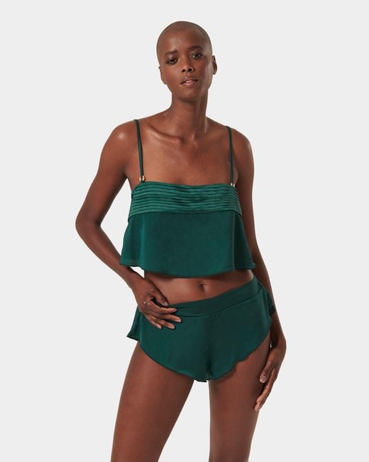 Bluebella Green Stephanie Luxury Satin Crop Cami And Short Set Botanical Garden