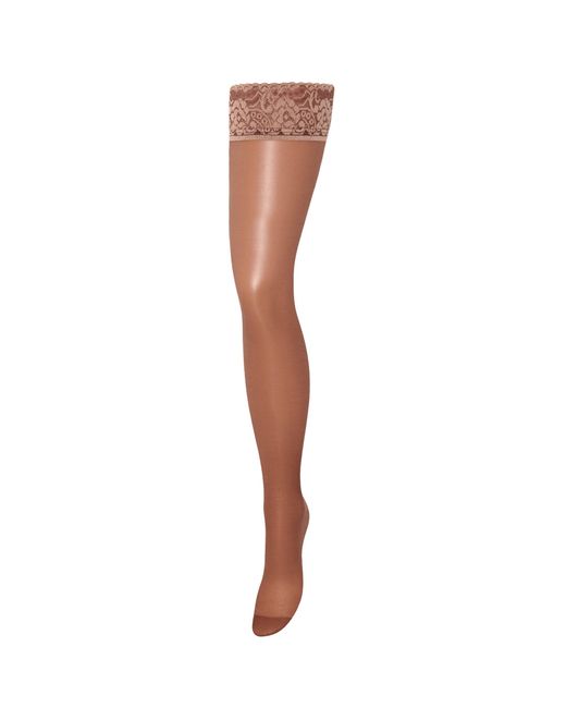 Bluebella White Plain Leg/lace Top Hold Ups Caramel
