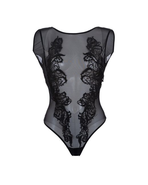 Bluebella Black Etienne Embroidered Sheer Bodysuit