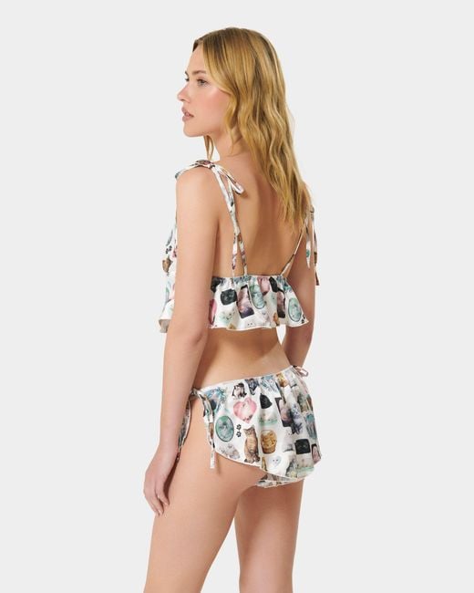 Bluebella White Bb X Ashley Williams Kitten Print Luxury Satin Crop Cami And Short Set
