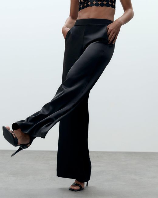 Bluebella Black Presley Luxury Satin Flared Trousers