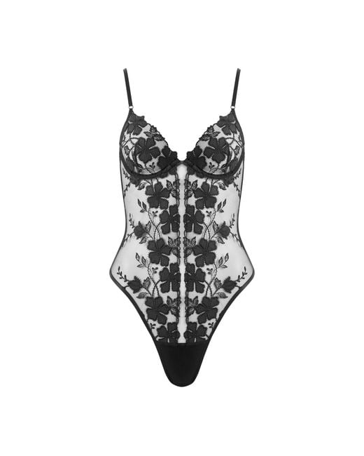 Bluebella Black Alara Floral Sheer Bodysuit