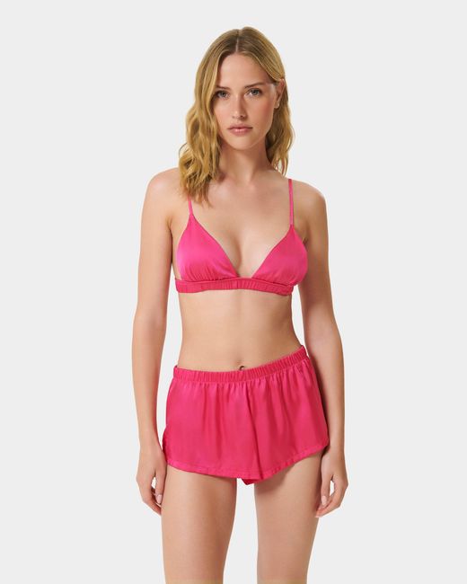 Bluebella Saskia Luxury Satin Soft Bra And Short Set Fuchsia Pink